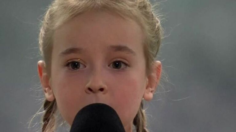 A video of seven-year-old Amelia singing ‘Let it go’ from Disney’s Frozen in bunker in Kyiv went viral and on Sunday she performed the Ukrainian national anthem for thousands in Poland.