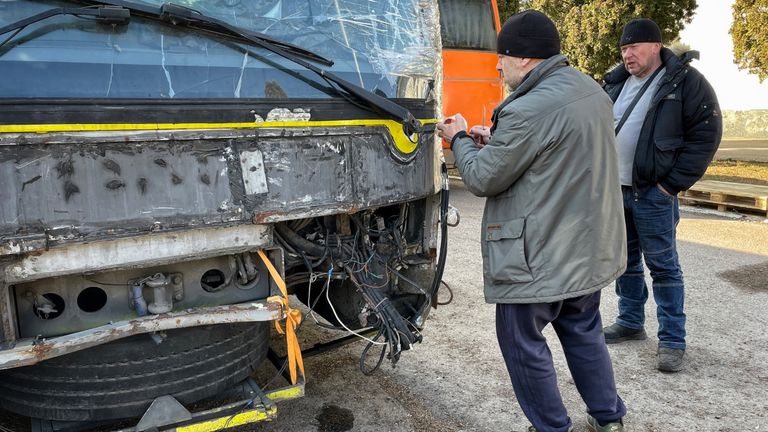 One bus was hit as it tried to carry civilians out of Chernihiv 