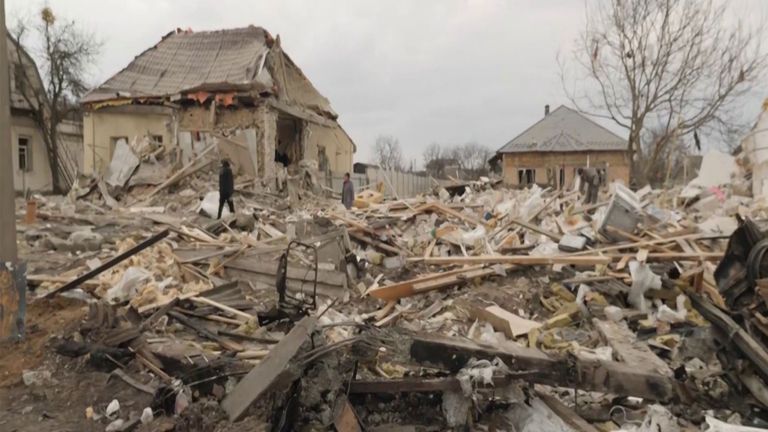 Bombed housing estate in Kyiv