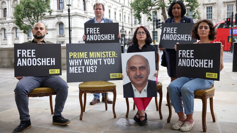 Family and supporters have led protests to demand the release of Anoosheh Ashoori, as seen here last August