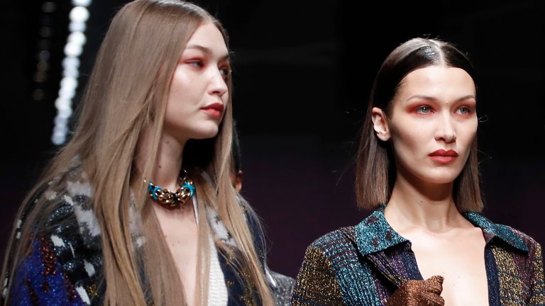 Models Gigi Hadid and Bella Hadid present a creation from the Missoni Autumn/Winter 2020 collection during Milan Fashion Week in Milan, Italy, February 22, 2020. REUTERS/Alessandro Garofalo
