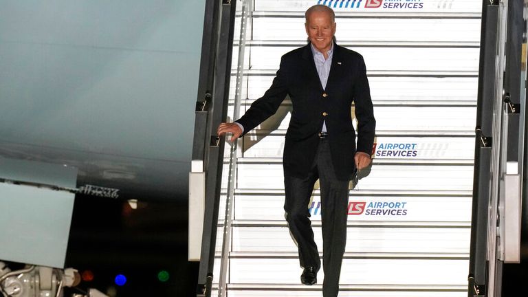 Joe Biden arriving at Warsaw Chopin Airport in Poland on Friday