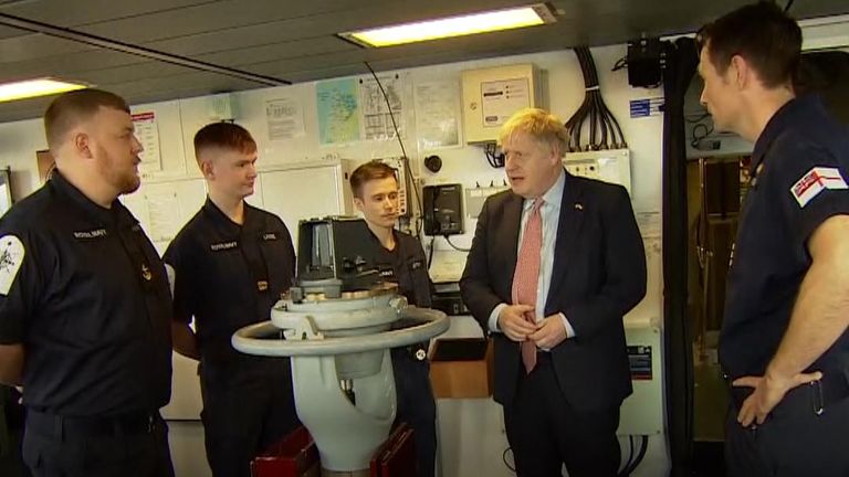 Boris Johnson with the Royal Navy in Merseyside