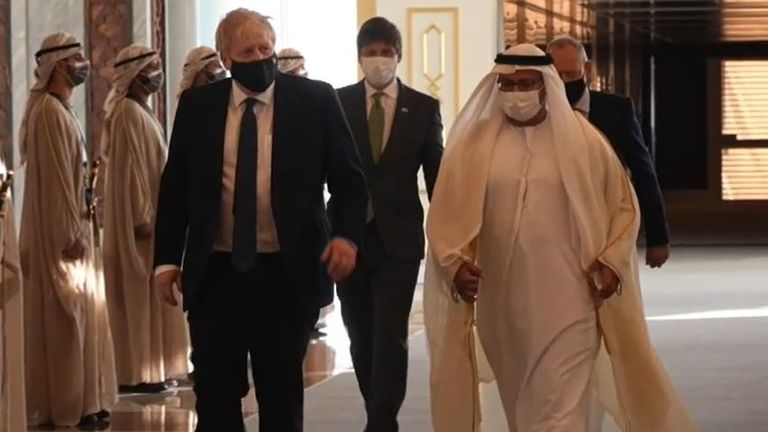 Boris Johnson arrives in the UAE