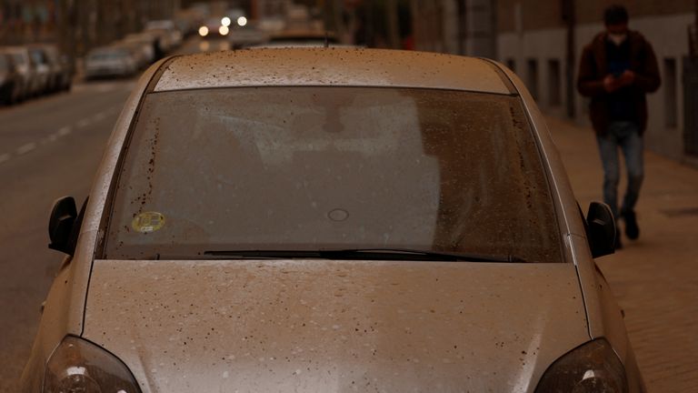 Cars are covered in dust as storm Celia blew sand from the Sahara desert over Madrid, Spain, March 15, 2022. REUTERS/Susana Vera REFILE - QUALITY REPEAT
