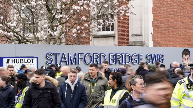 Fans arrive at Stamford Bridge ahead of Chelsea&#39;s Premier League match with Newcastle United on 13 March 13, 2022