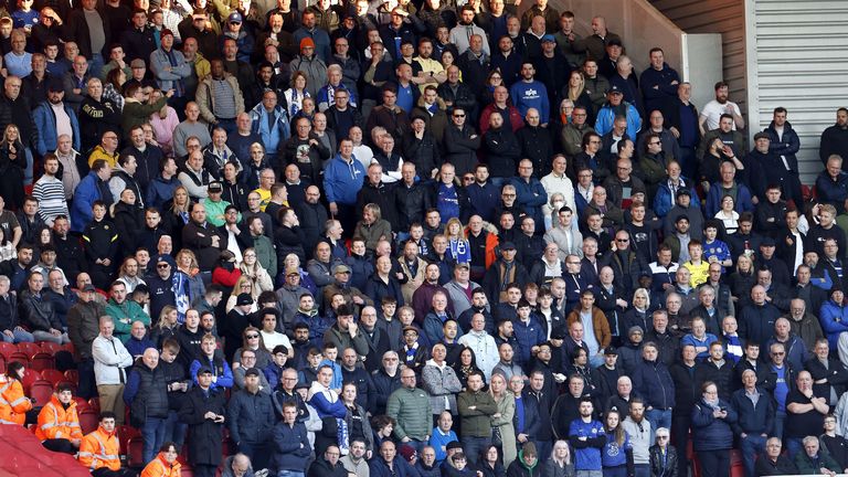 Chelsea fans in the away stand during the Emirates FA Cup quarter final match at the Riverside Stadium, Middlesbrough. Picture date: Saturday March 19, 2022.