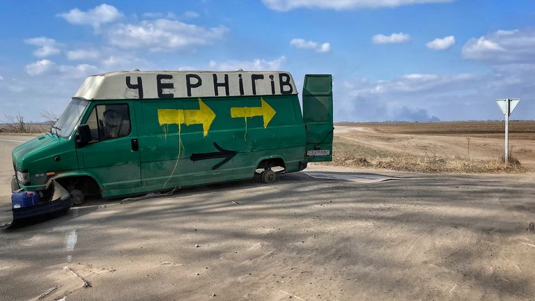 This way to Chernihiv, the last route out of the besieged city is now closed as all bridges have been bombed