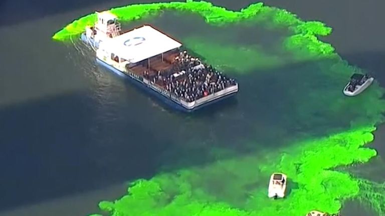 Chicago River dyed green for St Patrick’s Day