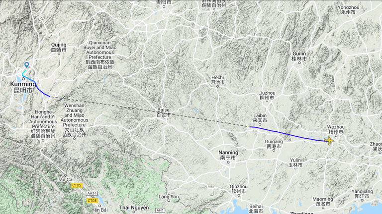 According to FlightRadar24 data, the flight tracking ended at an altitude of 3,225ft with a speed of 376 knots