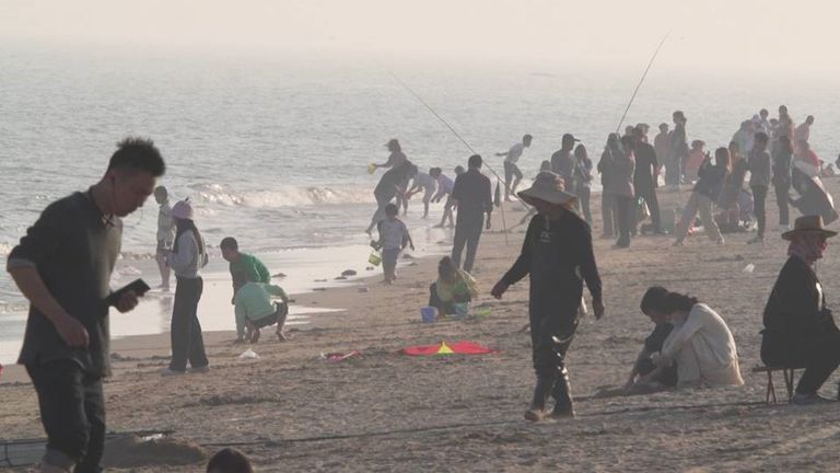 Beach in Xiamen, China. The Taiwanese island of Kinmen is less than four miles across the sea