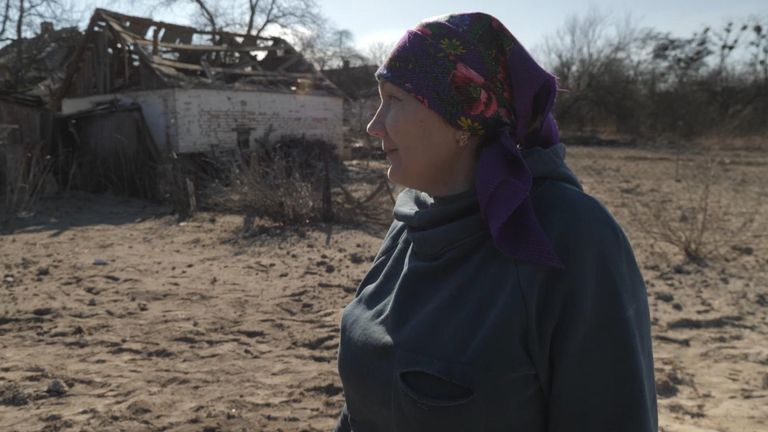 Sky News&#39; special correspondent Alex Crawford and team were in a village north of Kyiv, where shelling has destroyed homes.