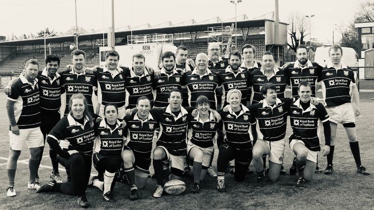 Mr Hill (third from bottom left) was playing for Scottish Parliament RFC in Dublin when he died. Pic: Jamie Greene MSP/Twitter
