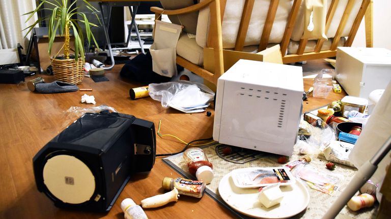Furniture and electrical appliance are scattered at an apartment in Fukushima, northern Japan Wednesday, March 16, 2022, following an earthquake. A powerful earthquake shook off the coast of Fukushima in northern Japan on Wednesday, triggering a tsunami advisory.(Kyodo News via AP)
PIC:AP

