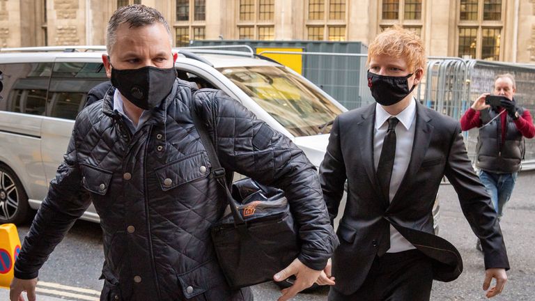 Ed Sheeran arrives at the Rolls Building at the High Court in London, where he has brought legal action over his 2017 hit song &#39;Shape of You&#39; after song writers Sami Chokri and Ross O&#39;Donoghue claimed the song infringes parts of one of their songs. Picture date: Monday March 7, 2022.
