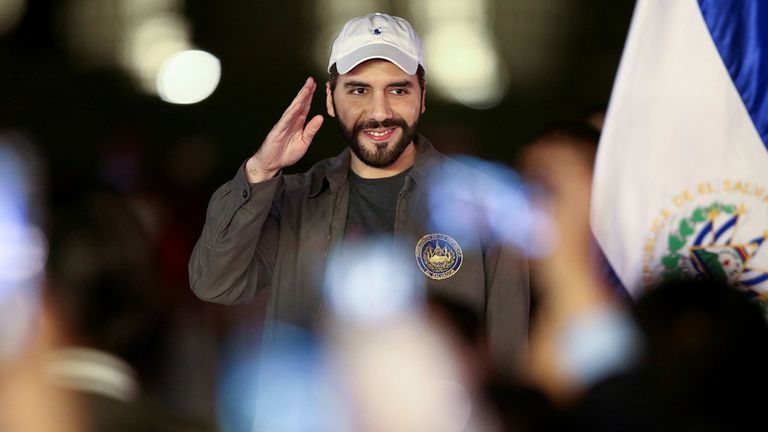 El Salvador&#39;s president, Nayib Bukele, attends the first stone laying ceremony of the new National Library, financed by China, in San Salvador