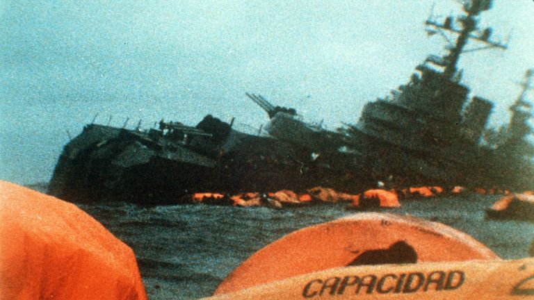 Some 300 sailors died when the Argentine cruiser General Belgrano was sunk by a British submarine Pic: AP 