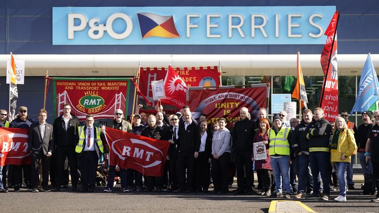 Protesters outside the P&O Ferries building in Hull on Friday