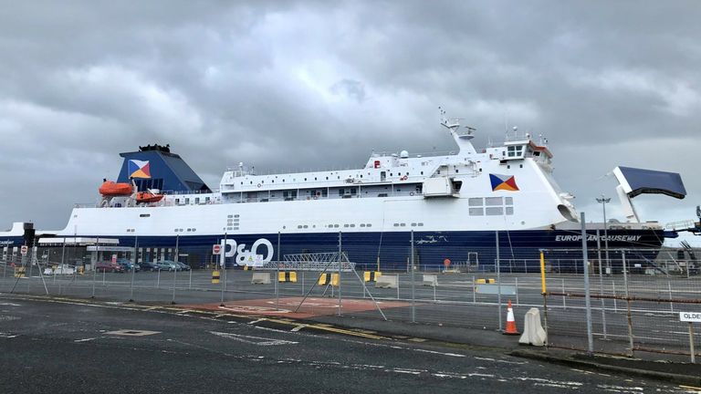 P&O&#39;s European Causeway ferry docked at Larne Port in Northern Ireland last week