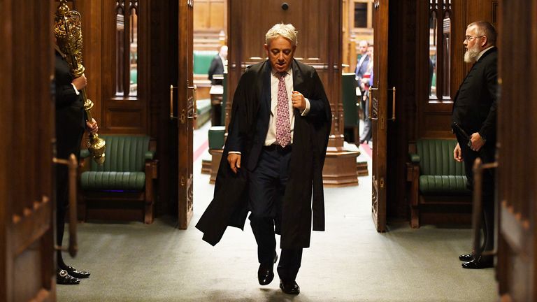 MP John Bercow departs the House of Commons Chamber for the final time as Speaker, in London, Britain October 31, 2019. ..UK Parliament/Jessica Taylor/Handout via REUTERS ATTENTION EDITORS - THIS IMAGE WAS PROVIDED BY A THIRD PARTY