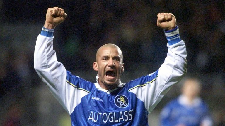 Gianluca Vialli celebrates his teams win over Newcastle Utd. at St. James Par