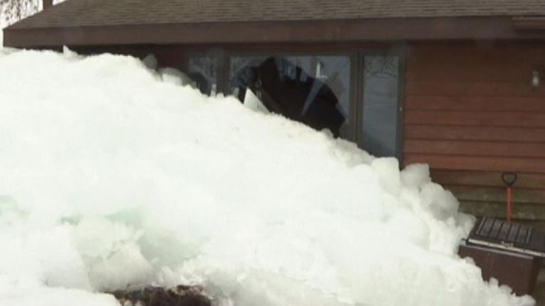 Ice shove crushes house in Wisconsin