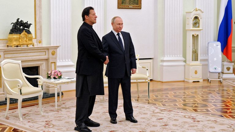 Imran Khan and Vladimir Putin in Moscow on 24 February