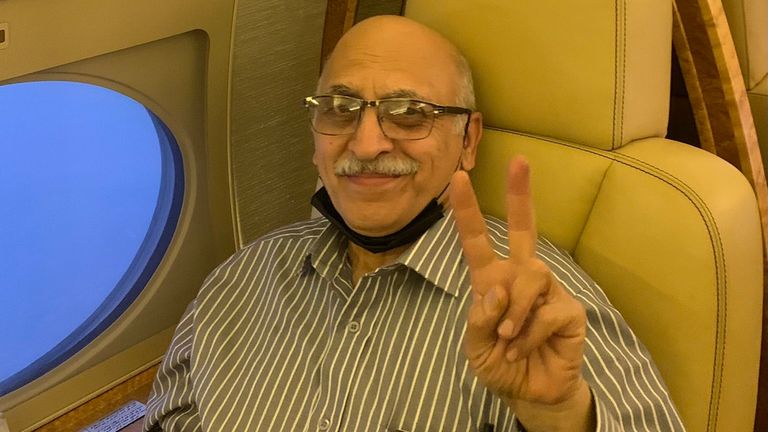A victory salute for Anoosheh Ashoori on his flight to freedom