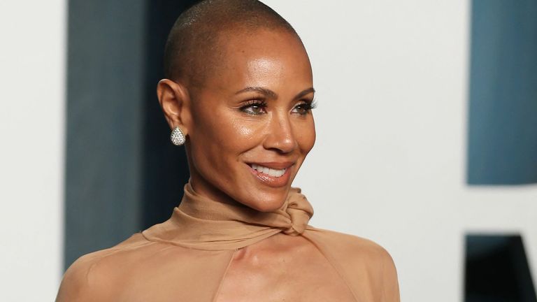 Jada Pinkett Smith arrives at the Vanity Fair Oscar party during the 94th Academy Awards in Beverly Hills, California, U.S., March 27, 2022. REUTERS/Danny Moloshok
