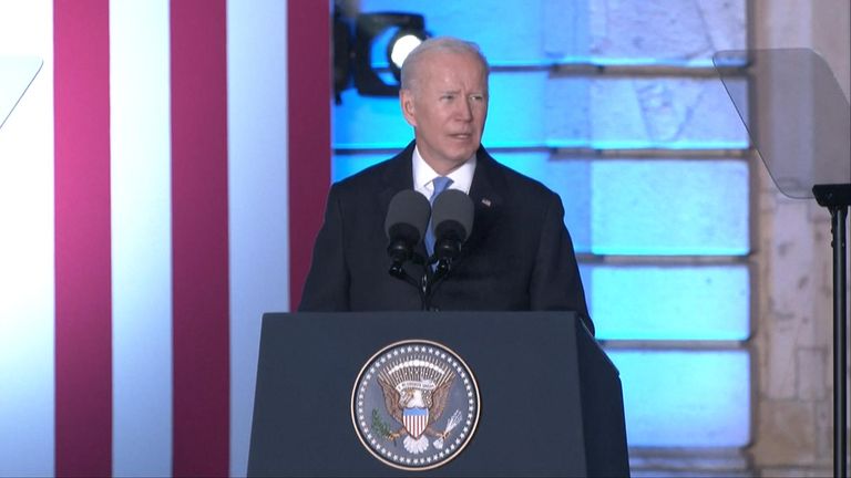 Joe Biden speaking in Poland
