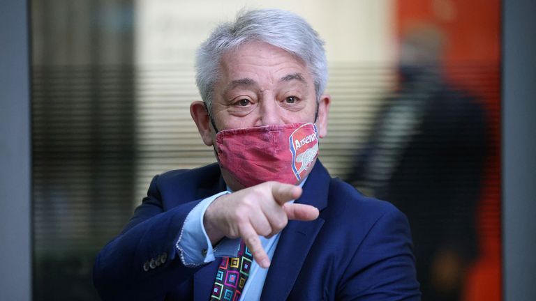 Former Speaker of the UK&#39;s House of Commons, John Bercow, arrives at the BBC Headquarters in London, Britain, January 16, 2022. REUTERS/Henry Nicholls 