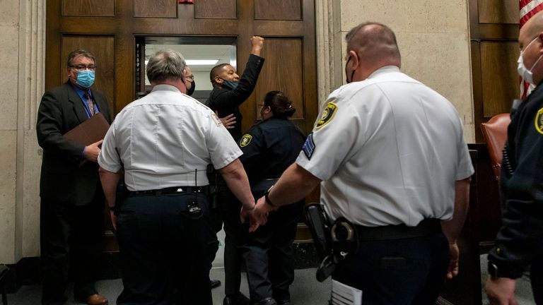 Jussie Smollett is led out of the courtroom after being jailed. Pic: AP