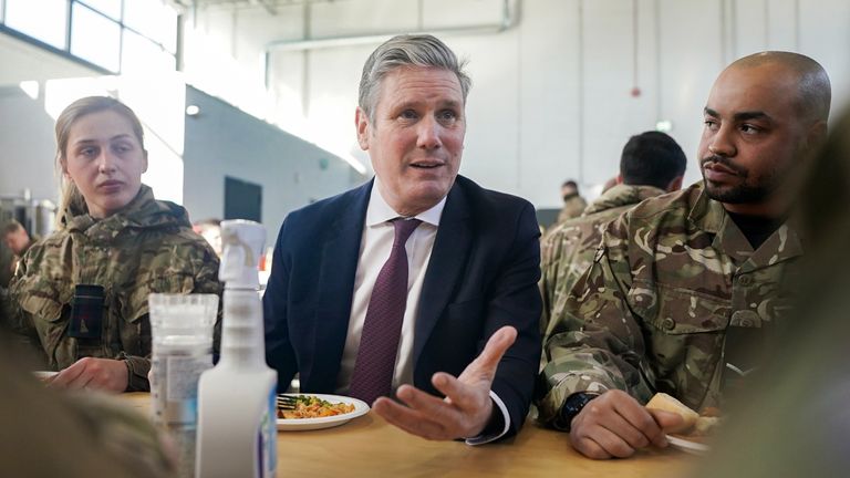 Labour leader Sir Keir Starmer has lunch with troops during a visit to Tapa Military Base in Estonia, where British armed forces are deployed as part of Nato&#39;s Enhanced Forward Presence. Picture date: Thursday March 10, 2022.

