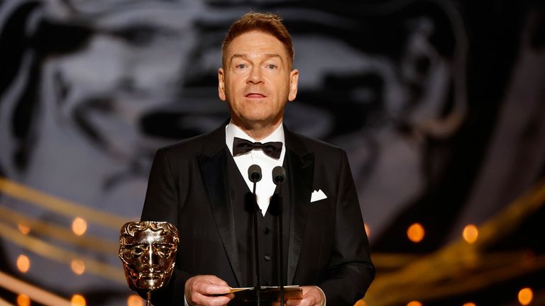Kenneth Branagh on stage at the BAFTAs. Pic: Guy Levy/Shutterstock for BAFTA
