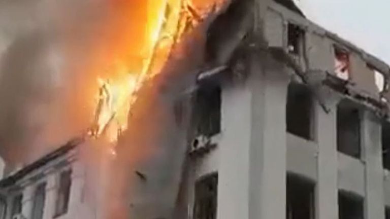 Missile attack damages university and government buildings in Kharkiv, Ukraine