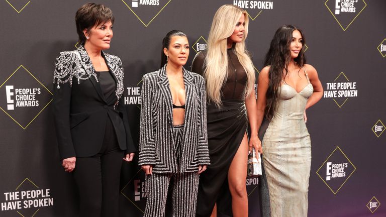 Kris Jenner, Kourtney Kardashian, Khloe Kardashian and Kim Kardashian at the People&#39;s Choice Awards in Santa Monica, LA, in 2019
