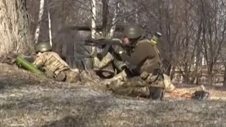 Ukrainian forces in an exchange of gunfire outside Kyiv