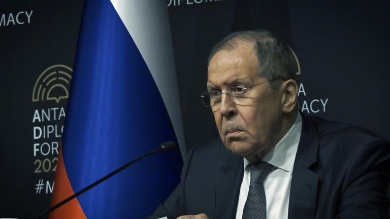 Sky&#39;s Dominic Waghorn pressed Russian FM Sergei Lavrov over why the Ukrainians should trust the Russians in negotiations.