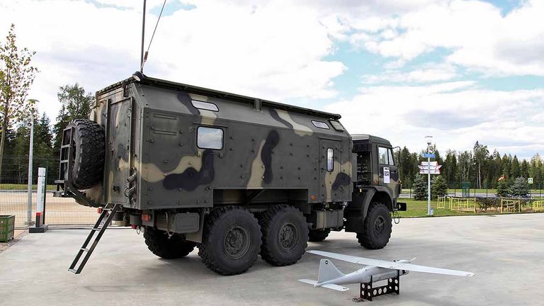 A Leer-3 command truck and drone pictured at a Russian military exhibition.