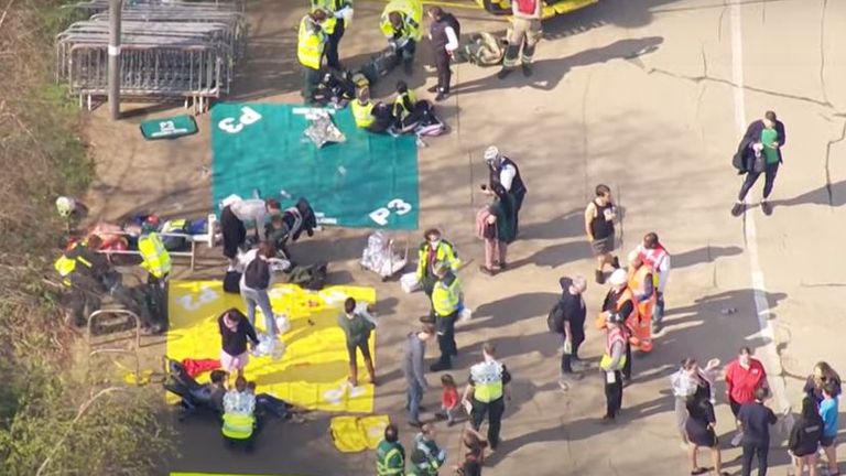 People are being treated outside the venue in the Olympic Park