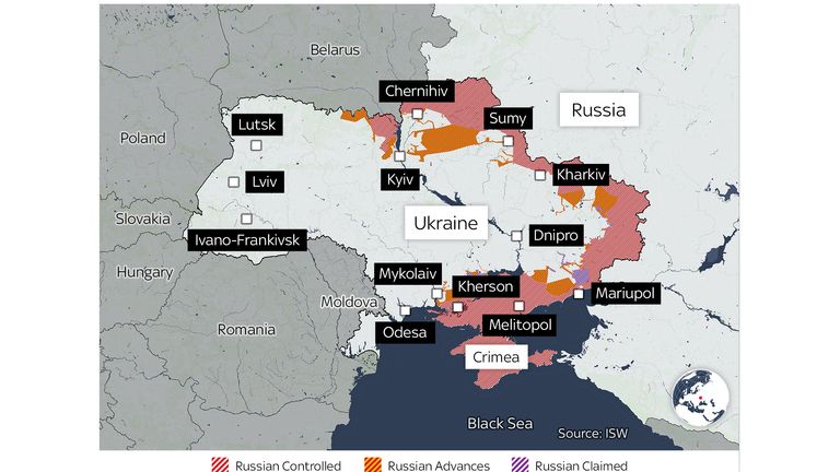 Mapa inwazji Rosji na Ukrainę