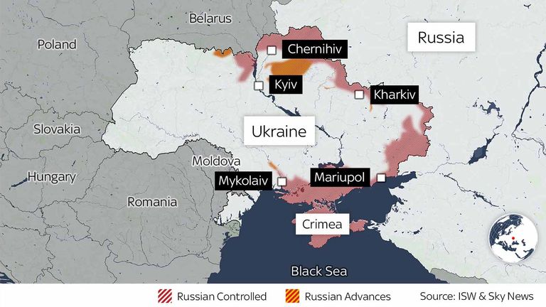 خطوط السيطرة الروسية الأخيرة في أوكرانيا في 5 مارس