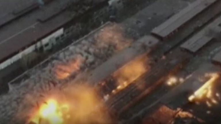 Drone footage shows factories in Mariupol bombed