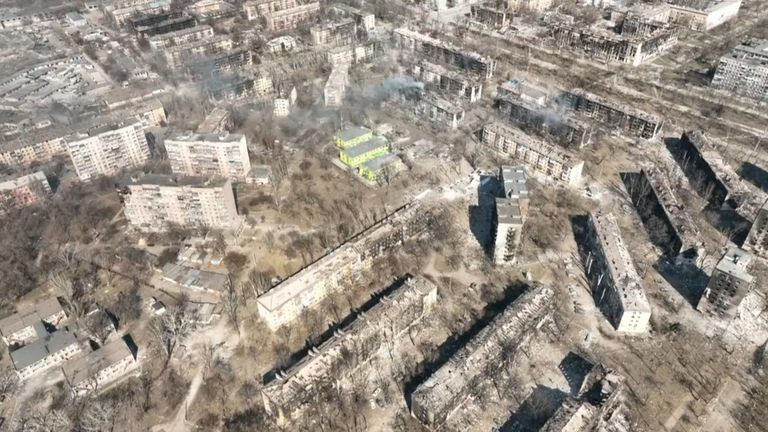 Drone footage of the devastated ukrainian city of mariupol