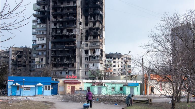 Damaged buildings in Mariupol. Pic: Maximilian Clarke