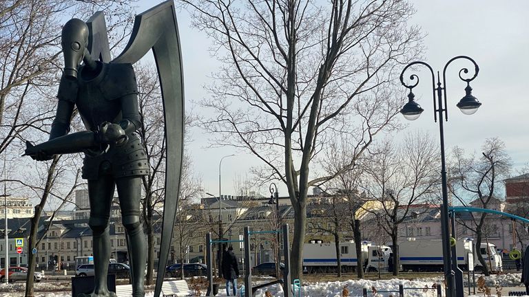 A statue to war, part of a monument in Central Moscow called &#39;Children are the Victims of Adult Vices&#39;