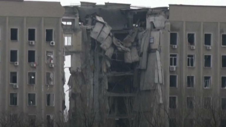 A rocket strikes a government building in southern Ukraine