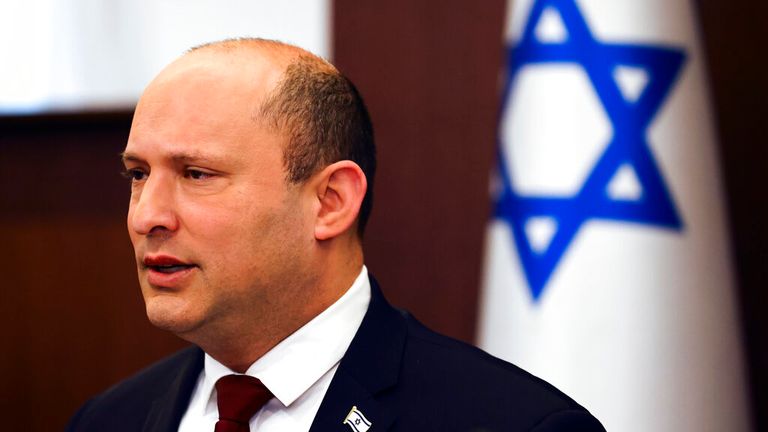 Naftali Bennett chairing a cabinet meeting in Jerusalem on 6 March. Pic: AP