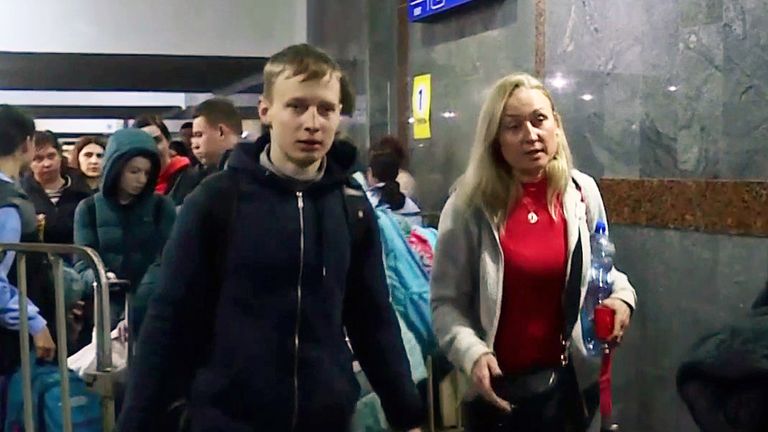 Natalya Serdyuk and her son Bogdan escape from the war-torn city of Mariupol