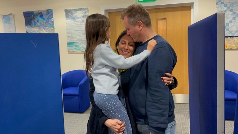 Nazanin Zaghari-Ratcliffe with her husband and daughter